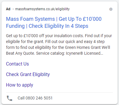 Mass Foam Systems example ad containing phone number